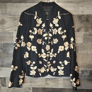 SilkLand Black Jacket with Gold Floral Embroidery